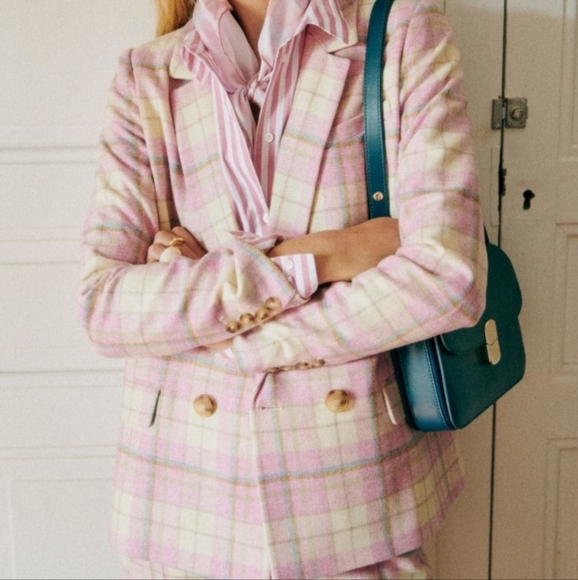 Sezane Christie Jacket in Pink Check Print size 36 NWT